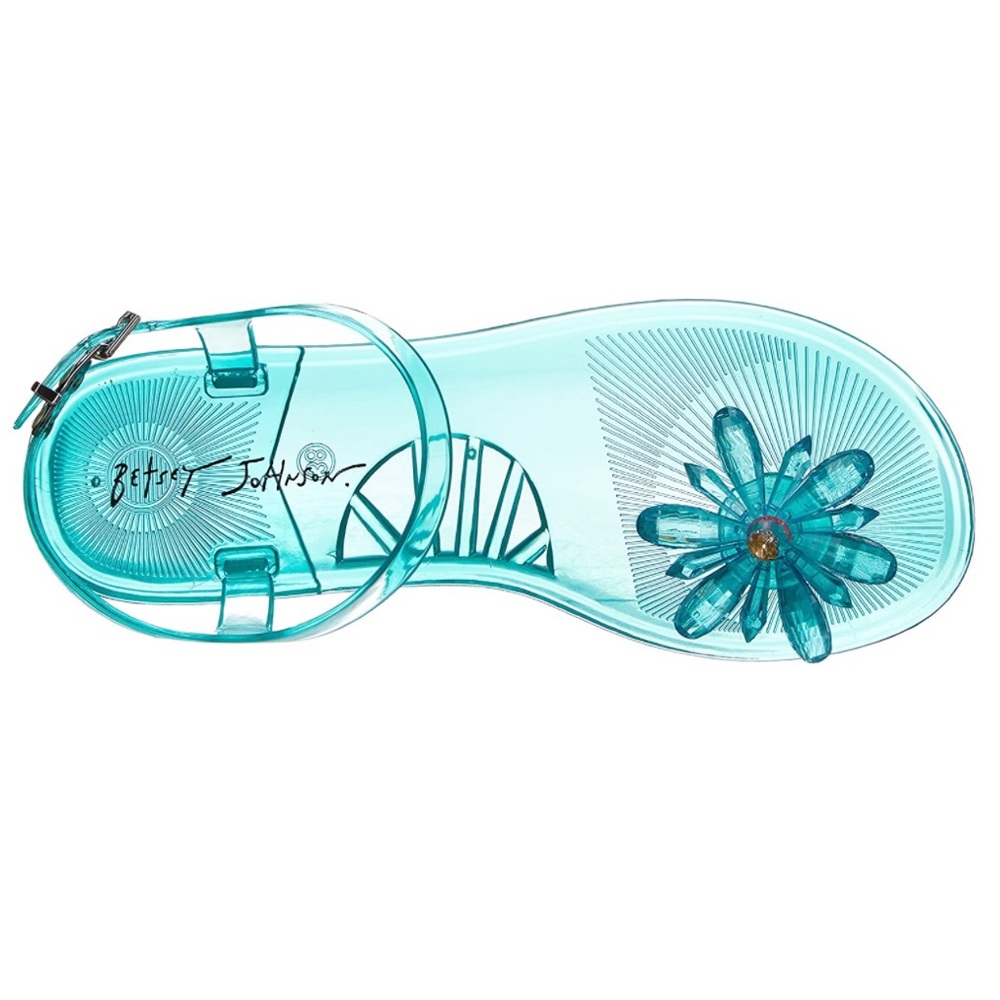 Betsey Johnson Tabby Jelly Sandals Teal Flower - Picture 3 of 6
